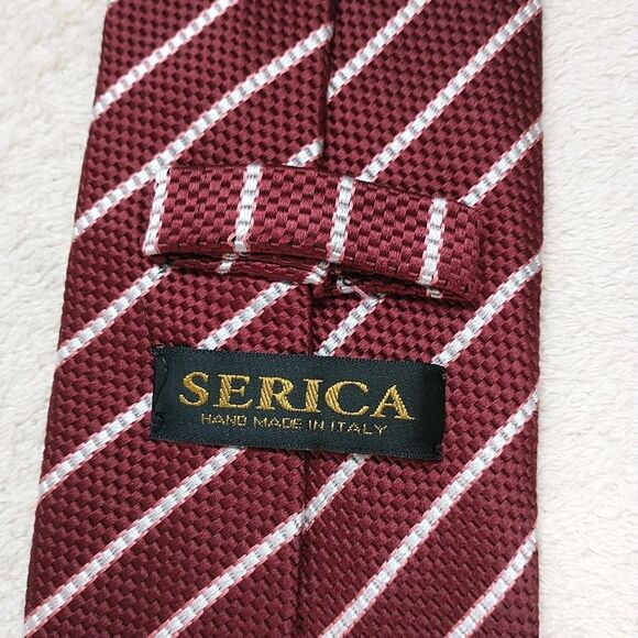 Vtg Serica Necktie Rep Tie Red White Striped Silk Hand Made In Italy 3.75x60" - Picture 6 of 9